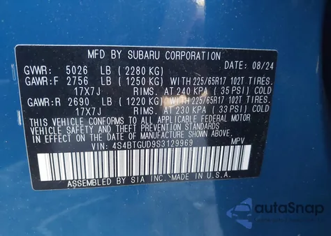 2025 Subaru Outback Wilderness из США, поврежденный, VIN 4S4BTGUD9S3129969